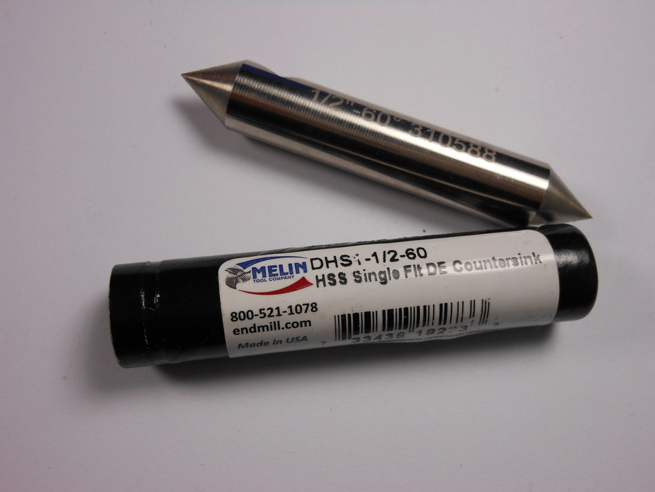 MELIN Single Flute Double Countersink 1/2" 60D HSS 3" OAL DHS1-1/2-60 -0424E1025