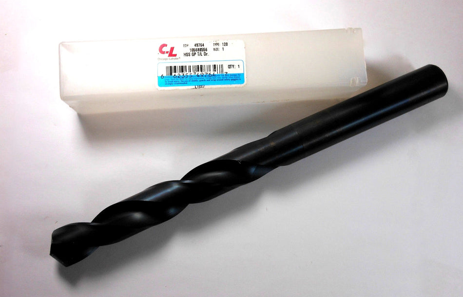 CHICAGO LATROBE Taper Length Drill 1" HSS 118° 6-3/8" x 11" 49764