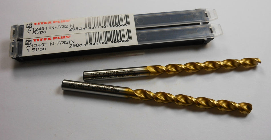 TITEX Jobber Length Drills 7/32" TiN 130° A1249TIN-7/32IN (2 Pcs)