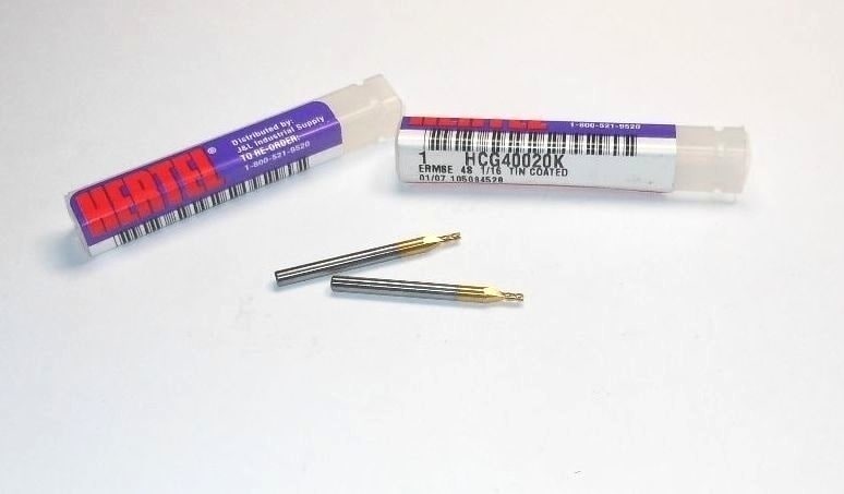 1/16"  Hertel HCG40020K Carbide Square End Mills 4FL TiN 1-1/2" OAL (2 Pcs)