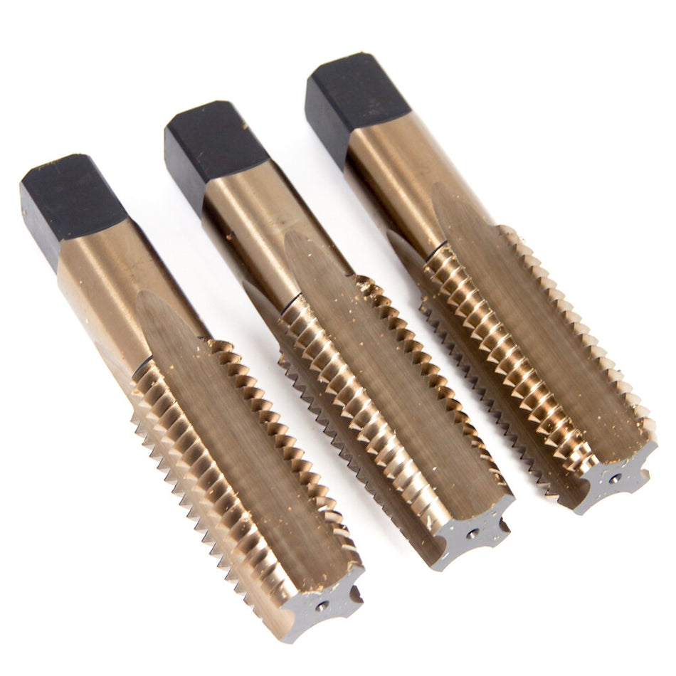 Lawson 61077 Taper, Plug, Bottoming Hand Tap Set 1-3/8-6 4FL HSS Gold (3-Pack)