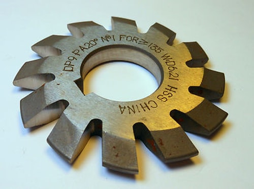 Single Involute Gear Cutter 9 Pitch 20 Deg No. 1 HSS 1" Arbor