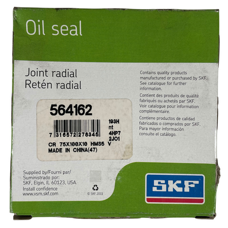 SKF 564162 75 mm x 100 mm x 10 mm Single Lip HMS5 Viton Oil Seal -5