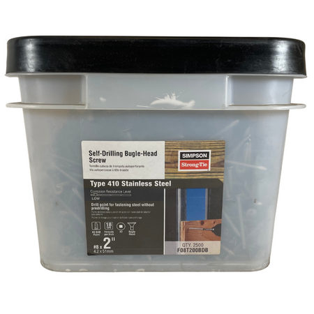 Simpson F08T200BDB #8 x 2" 410 SS Self-Drilling Bugle-Head Screw (Box of 2500) -0