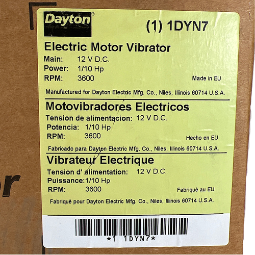 Dayton 1DYN7 12V 6.60A 11/100hp 110lb Battery Operated Vibrator2