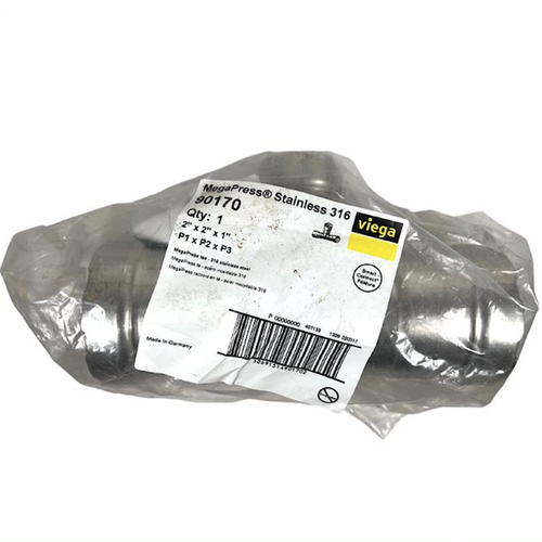Viega 90170 2" x 2" x 1" Press-Fit 200 PSI 316 Stainless Steel Reducing Tee -0