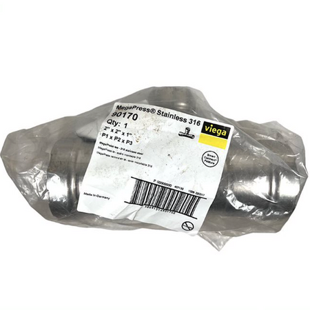 Viega 90170 2" x 2" x 1" Press-Fit 200 PSI 316 Stainless Steel Reducing Tee -0