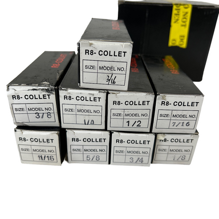 Value Collection 231-0011 1/8" to 3/4" x 1/16" 9-Piece R8 Collet Set -2