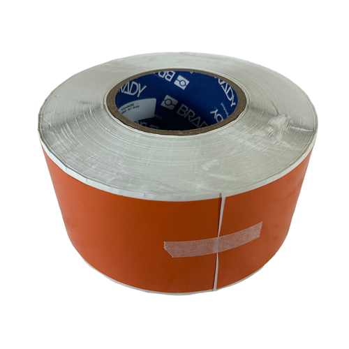 Brady THT-21-439 3" x 300' Orange Vinyl Adhesive Continuous Label Roll -0