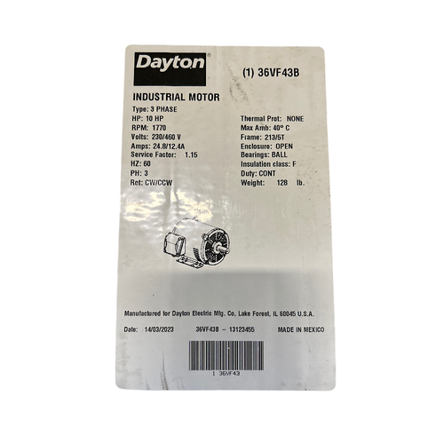 Dayton 36VF43 10HP 3PH 1770 RPM 230/460V 24.8/12.4A General Purpose Motor -1