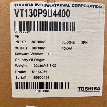 Toshiba VT130P9U4400 P9 Series 40 HP 460V/AC Variable Speed Drive -2