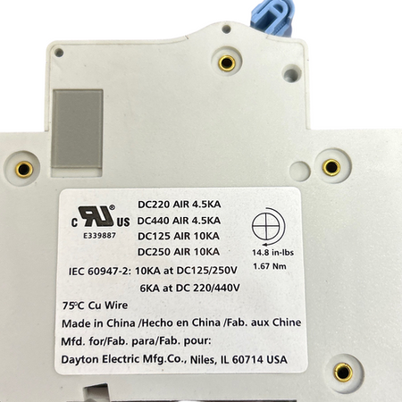 Dayton 5ZDZ2 10A 440V 2 Poles 1PH 4 AWG IEC Supplementary Protector -2