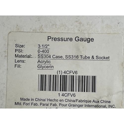Commercial 4CFV6 3-1/2" Dial Dual Scale 400 PSI Commercial Pressure Gauge -6