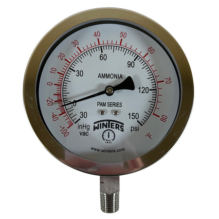 Winters PAM1701 1/4" NPT 4" Dial -30/0/150 PSI/F 304 SS Ammonia Gauge0