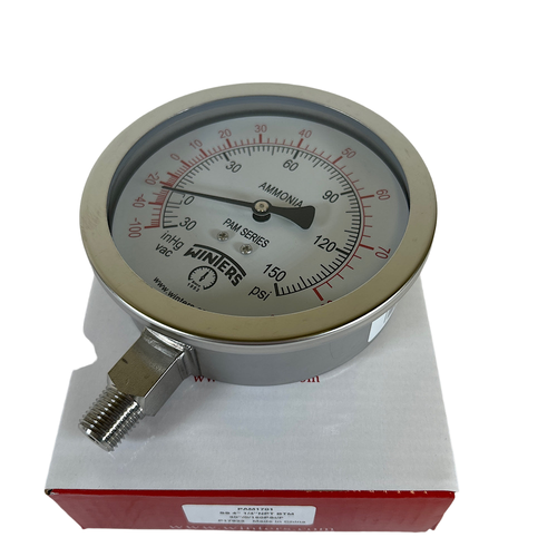 Winters PAM1701 1/4" NPT 4" Dial -30/0/150 PSI/F 304 SS Ammonia Gauge1