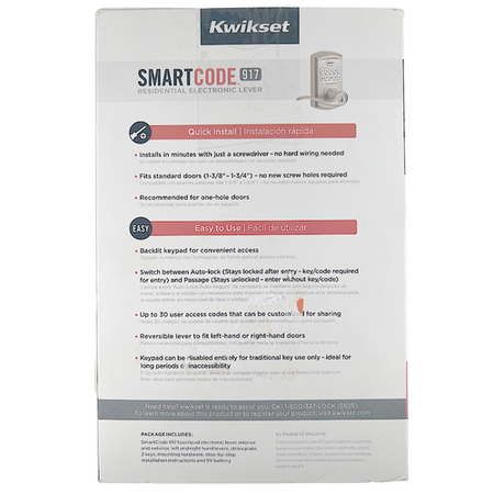 Kwikset 917-TNL-15-SMT-CP-RCALFD SmartCode Satin Nickel Keyless Entry Lever2