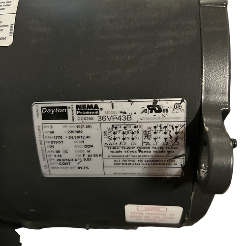 Dayton 36VF43 10HP 3PH 1770 RPM 230/460V 24.8/12.4A General Purpose Motor -3