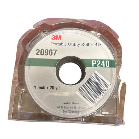3M 20967 1" x 20 yd P240 Grit AO J-Weight 314D Portable Utility Cloth Roll -0