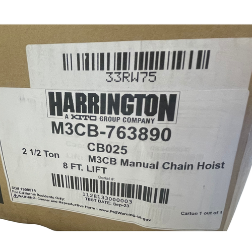 Harrington CB025-8 2500 Lb 8' Hook Mounted Manganese Alloy Manual Chain Hoist -5