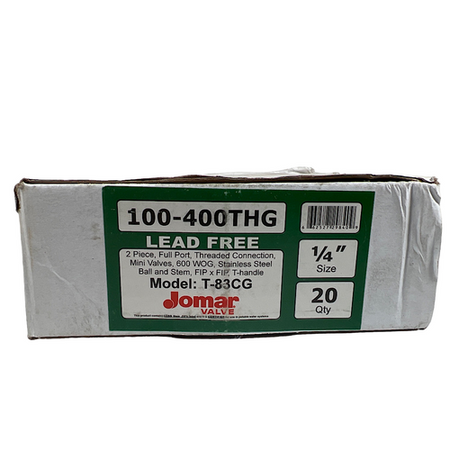 Jomar T-83CG 100-400THG 1/4" x1/4" T-Handle Brass Ball Valve (Box of 20) -2