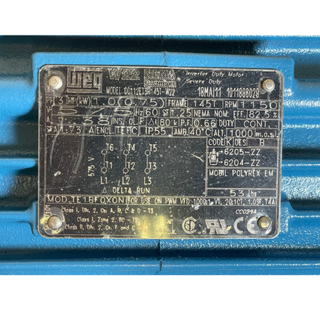 WEG 00112ET3H145T-W22 1HP 1160 RPM 3PH 575V TEFC General Purpose Motor -1