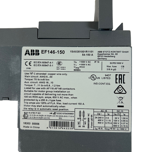 ABB EF146-150 3P 150A 6A Under Contactor Mount Electronic Overload Relay -1