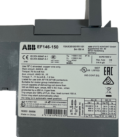 ABB EF146-150 3P 150A 6A Under Contactor Mount Electronic Overload Relay -1