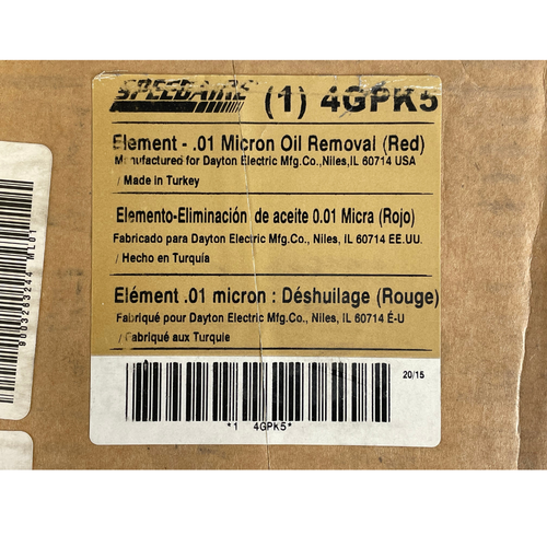 Speedaire 4GPK5 0.01 Micron 1065 CFM Microglass Coalescing Filter Element -3