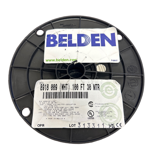 Belden 8918 009 100 ft 18 AWG 600V PVC White Hook-Up Wire -1