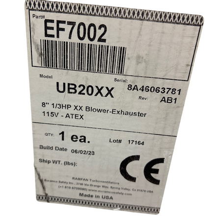 Ramfan UB20XX 20 cm 120/240V 1/4HP 1.2A 819 cfm 2850 RPM Confined Space Fan -2