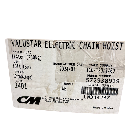 Valustar 2401-10 FT 500 Lb Working Load 115V Hook Mount Electric Chain Hoist -2