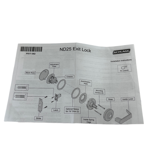 Schlage ND25D RHO 626 Satin Chrome Rhodes Style Heavy Duty Exit Lever Lock -2