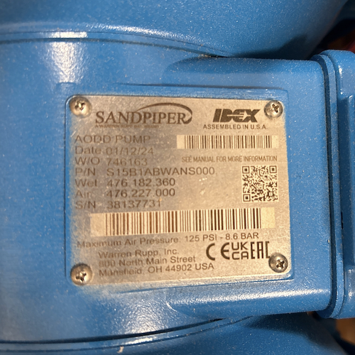 Sandpiper S15B1ABWANS000 1-1/2" NPT Air Aluminum Double Diaphragm Pump -3