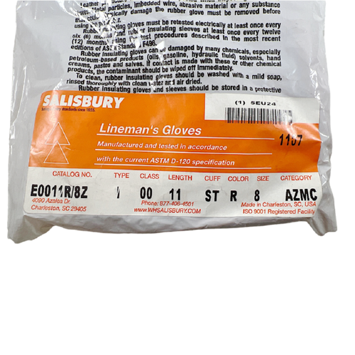 Salisbury E0011R/8 11" Size 8 Rubber Linemen's Gloves1