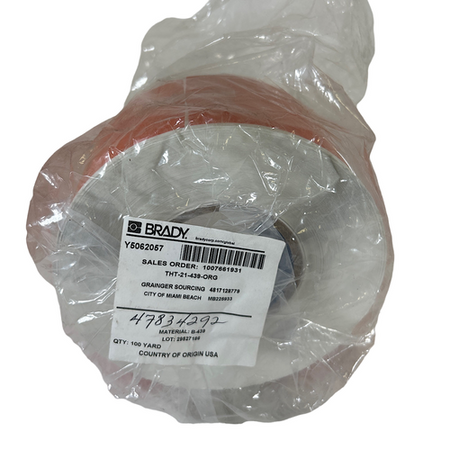 Brady THT-21-439 3" x 300' Orange Vinyl Adhesive Continuous Label Roll -1