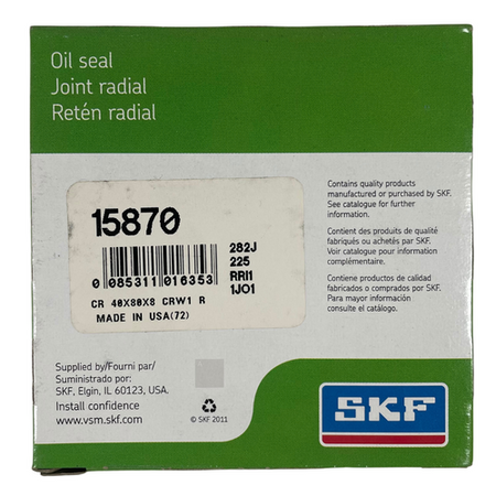 SKF 15870 40 mm x 80 mm x 8 mm Single Lip CRW1 Nitrile Rubber Oil Seal -4