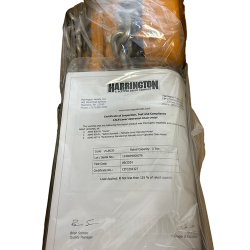 Harrington L5LB030 15' Lift 3 Ton Capacity Load Limiter Lever Hoist -2