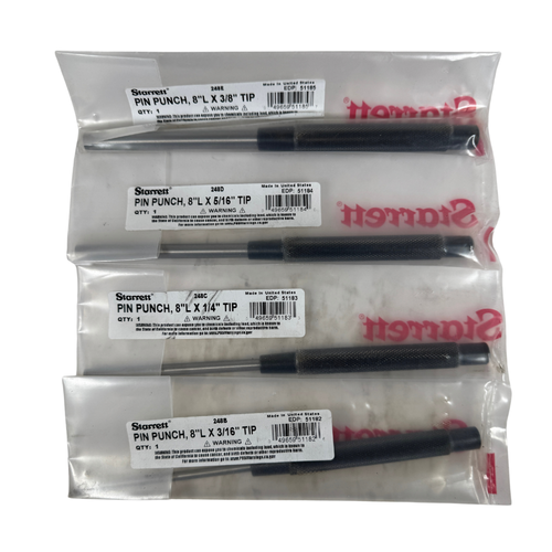 Starett S248 4-Piece 8" OAL x 3-1/2" Steel Drive Pin Punch Set -0