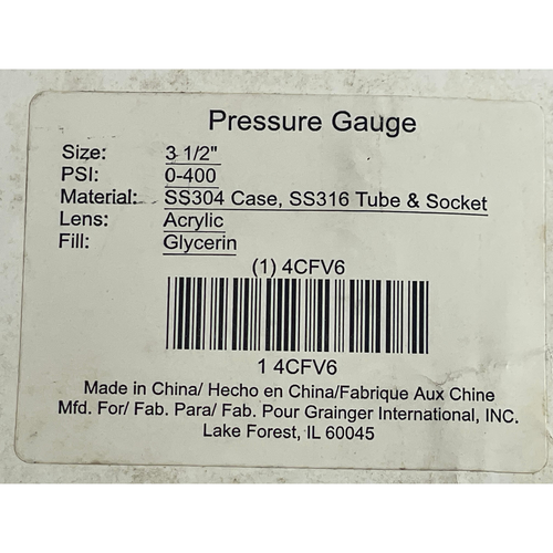 Commercial 4CFV6 3-1/2" Dial Dual Scale 400 PSI Commercial Pressure Gauge -5