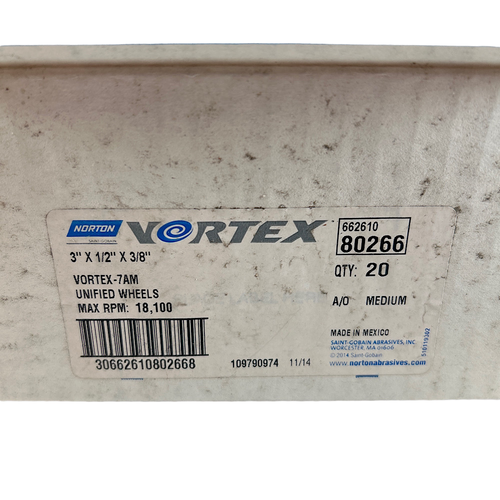 Norton 66261080266 3" x 1/2" x 3/8" Medium Grit Unitized Wheel (Box of 20)1