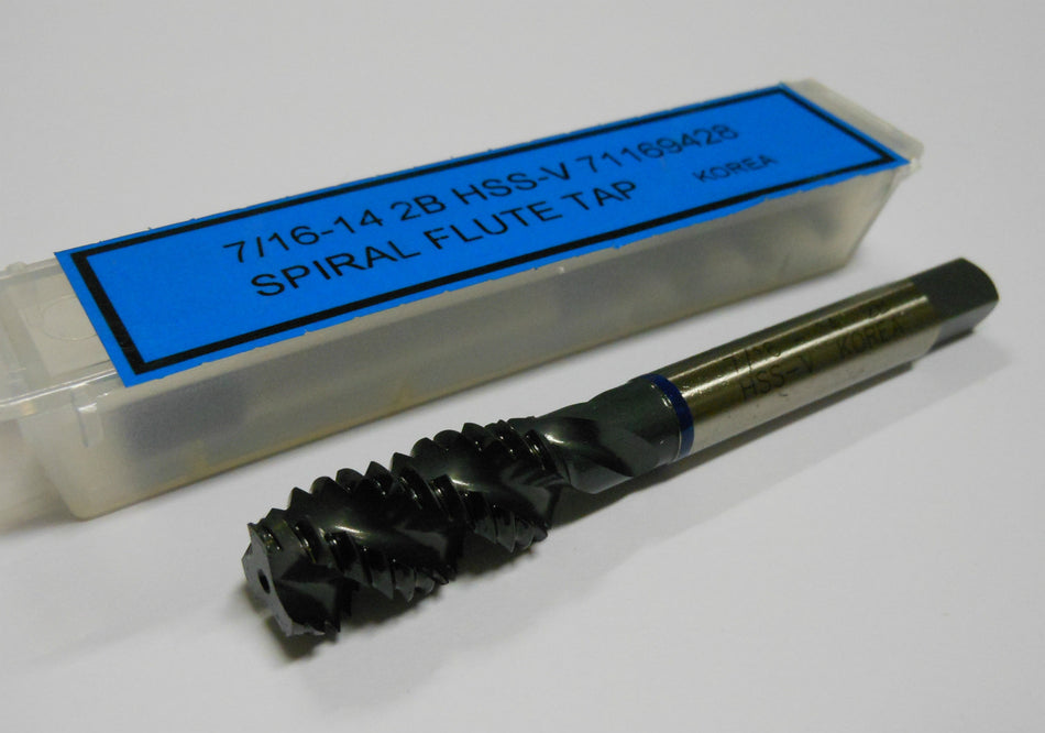 Spiral Flute Tap 7/16-14 UNC 3FL 2B HSS-V Blue Ring