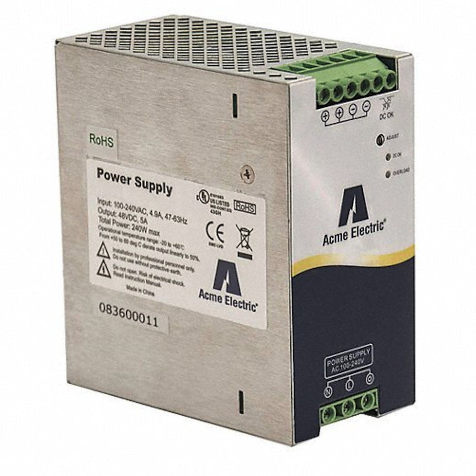 ACME Electric DM14805S 90 to 254VAC/48VDC 240W DIN Rail DC Power Supply -