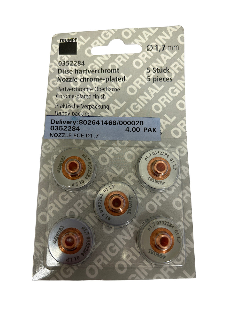 Trumpf 0352284 1.7 mm Laser Cutting Copper Machine Nozzle (Pack of 5) -