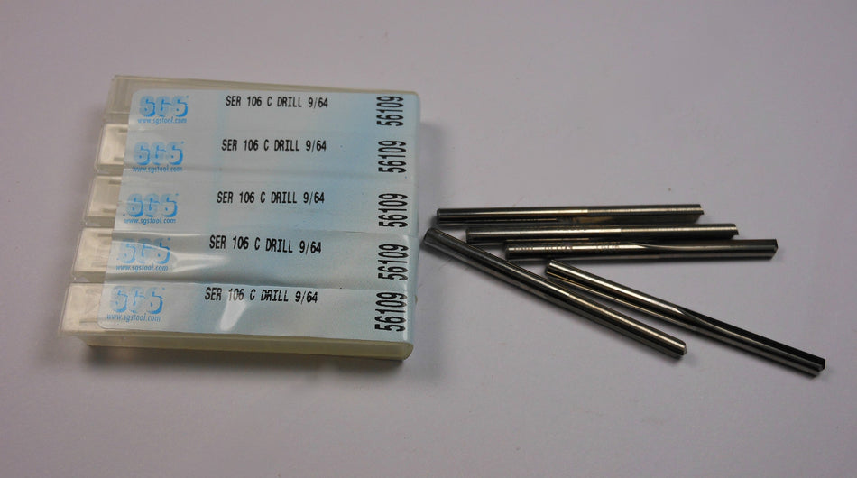 SGS Carbide Straight Flute Drills 9/64" 140D 15/16" x 1-15/16" (5 Pcs)