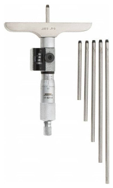 SPI 17-821-0 6" Max 0.001" Graduation 6 Rods Mechanical Depth Micrometer