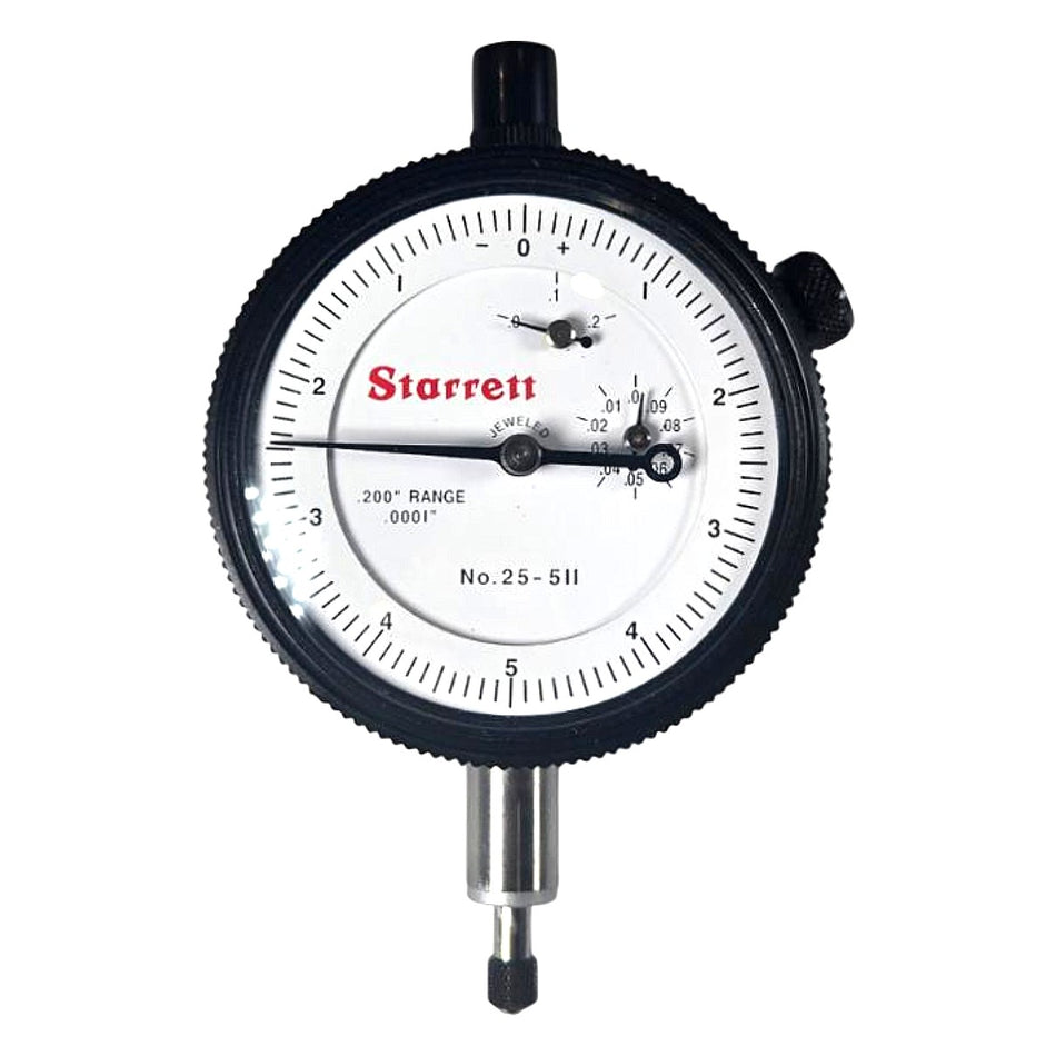 Starrett 25-511J 0-0.200in 0.0001in Grad Jeweled Lug Back Dial Drop Indicator