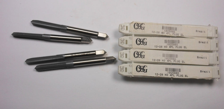 OSG Plug Hand Taps #12-28 4FL H3 HSS elektraLUBE UNF 2-5/8" (4 Pcs)