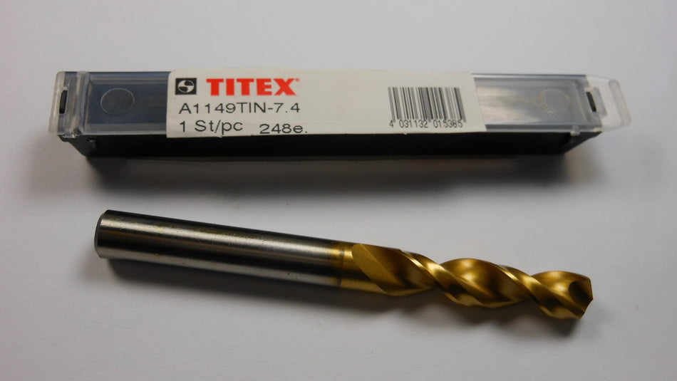 TITEX Cobalt Screw Mach Drill 7.4mm TiN 34mm x 2-29/32 A1149TIN-7.4