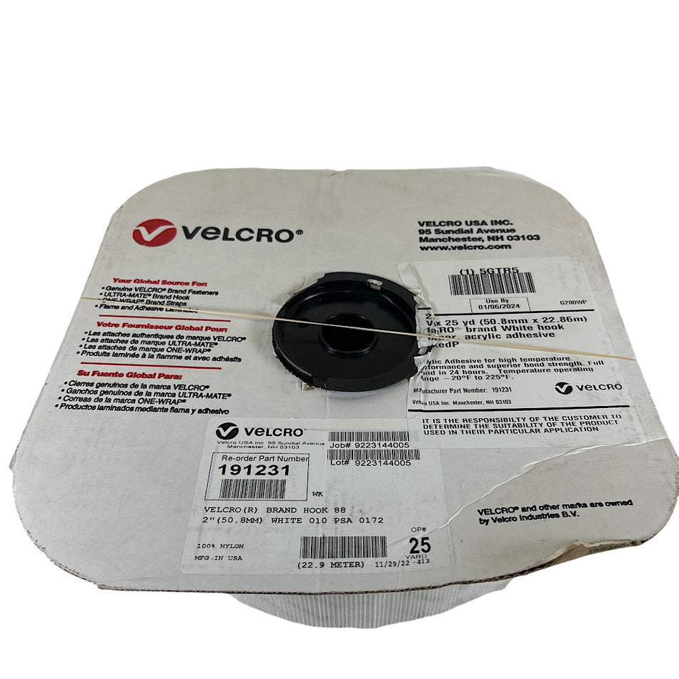 Velcro 191231 75' x 2" Roll White Nylon Hook-and-Loop Fastener -