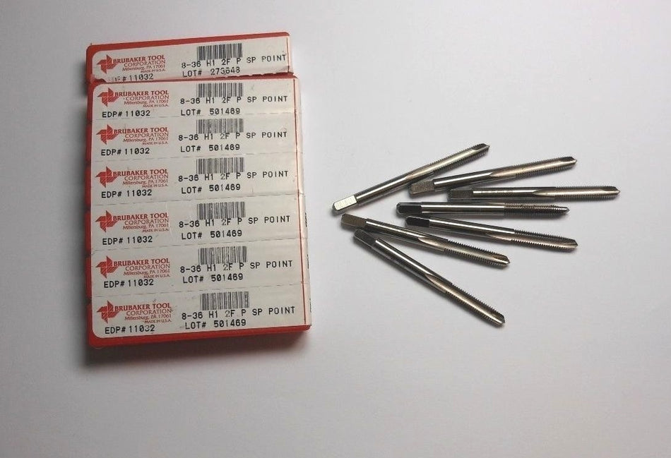 BRUBAKER Plug Spiral Point Taps 8-36 H1 2FL HSS UNF 11032 (7 Pcs)